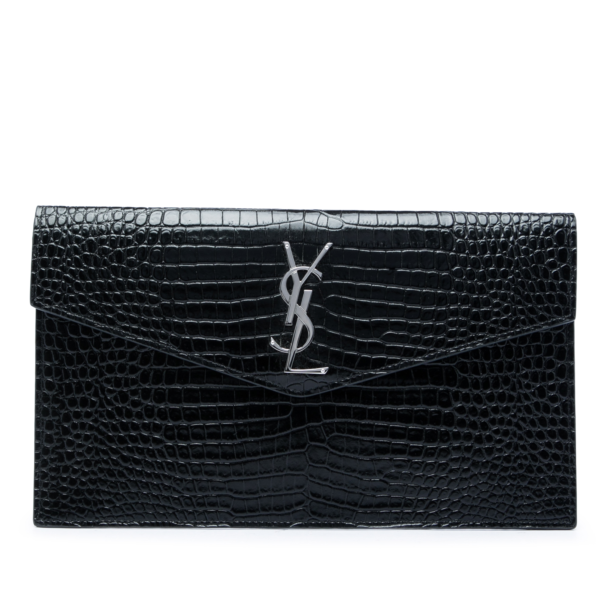 Pre-Loved Saint Laurent Croc Embossed Leather Uptown Pouch